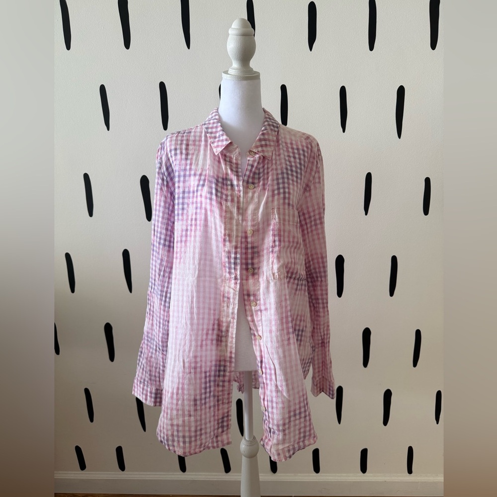 Anthropologie Pink and White Gingham Button Shirt